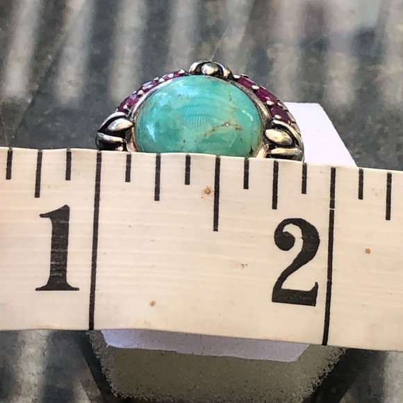 Vintage Sally C Turquoise Ruby Sterling Silver Ring - Picture 9 of 12